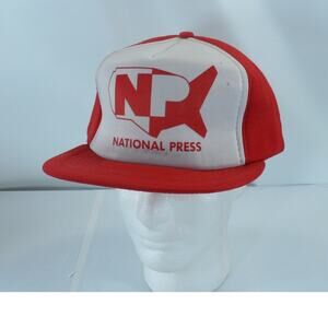 Vintage National Press Padded Trucker Snapback Cap Hat Red KAP II